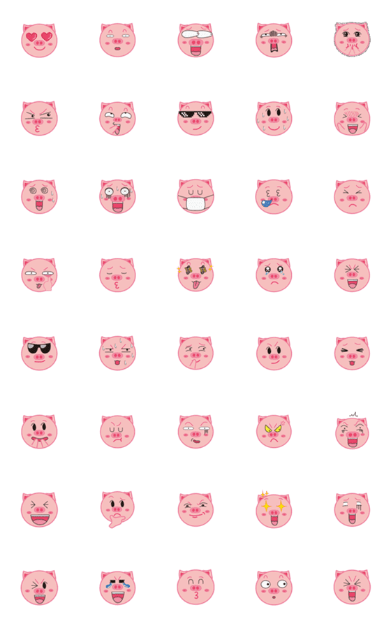 [LINE絵文字]Pink Pig Emoji Stickersの画像一覧