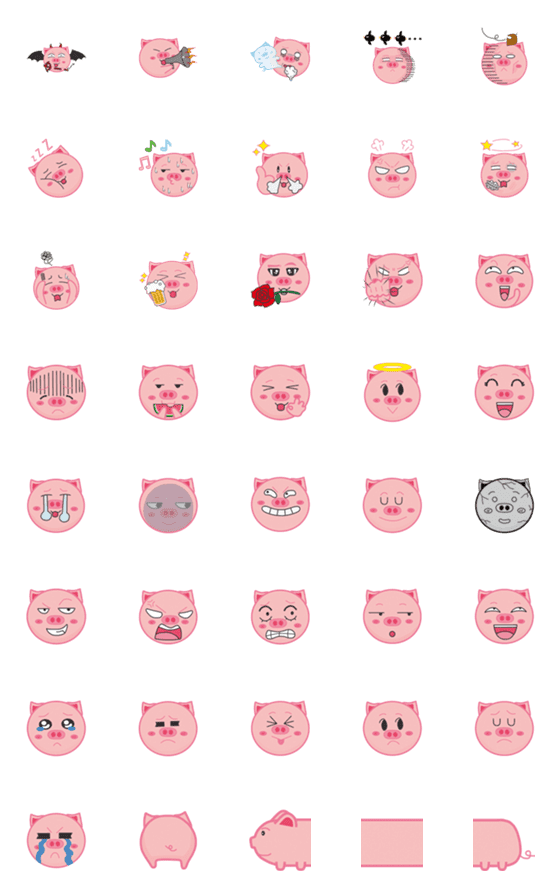 [LINE絵文字]Pink Pig Emoji Stickers2の画像一覧