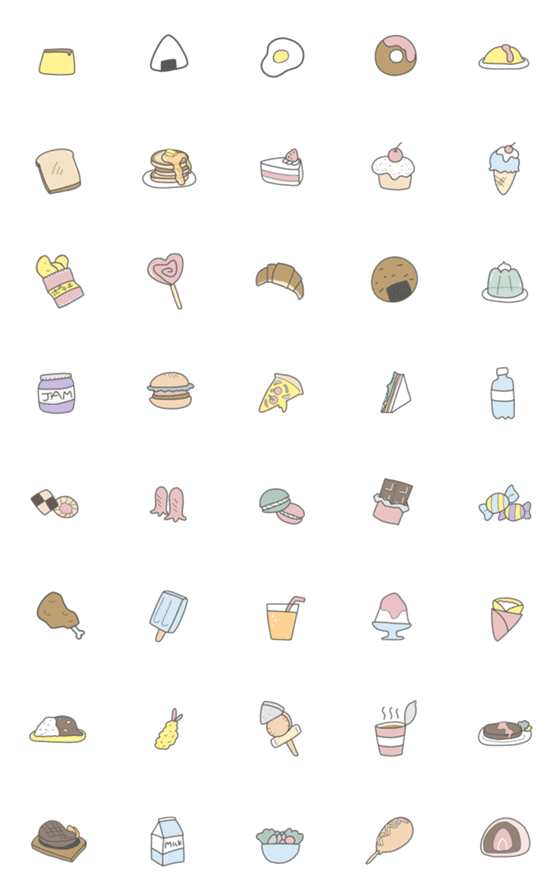 [LINE絵文字]くすみカラー大人可愛い食べ物の絵文字の画像一覧