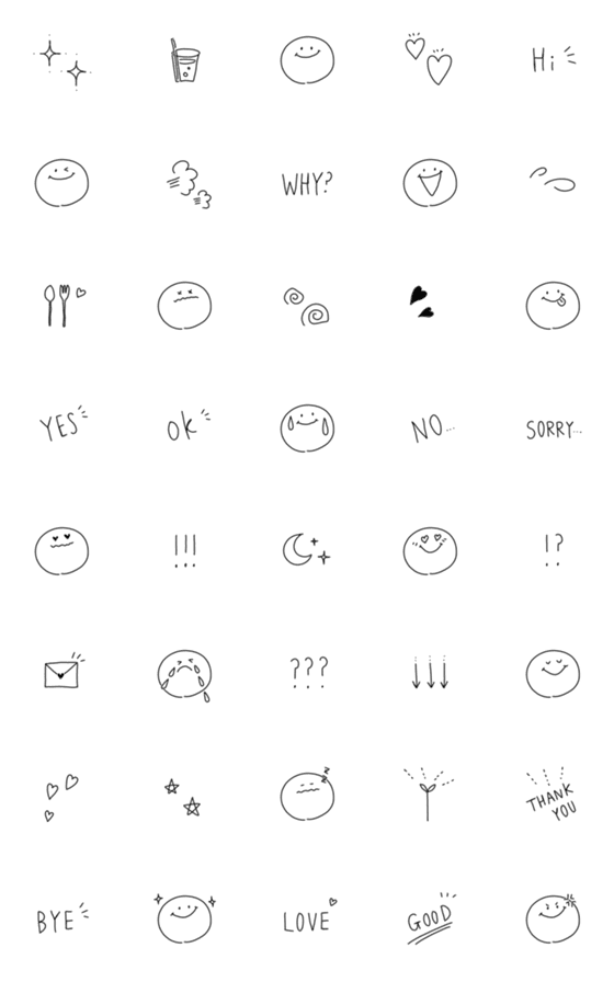 [LINE絵文字]シンプル◎手書き白黒スマイル＆英語の画像一覧