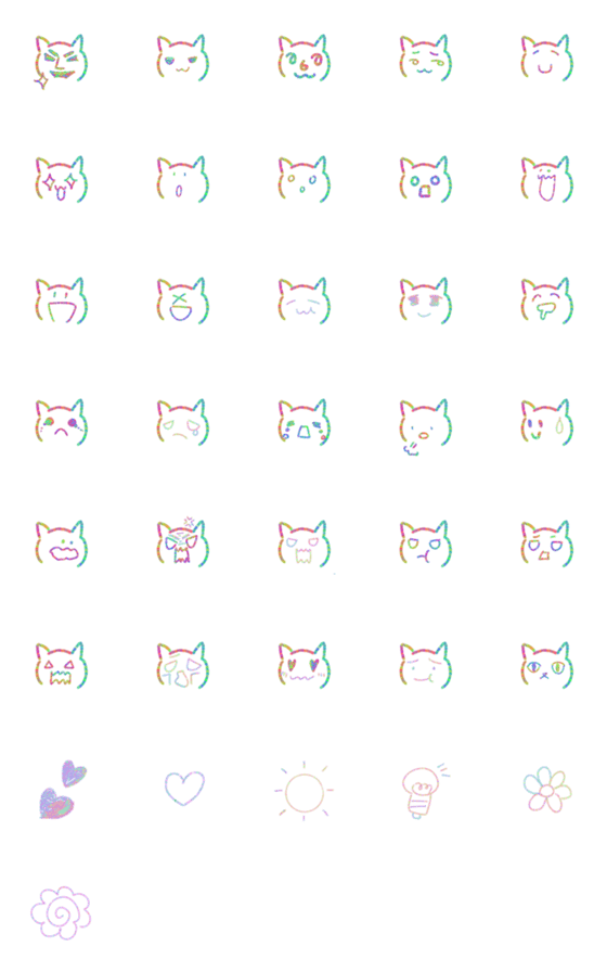 [LINE絵文字]Colorful Cat Emoji Faceの画像一覧
