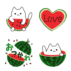 [LINE絵文字] 動く♡スイカ猫の画像