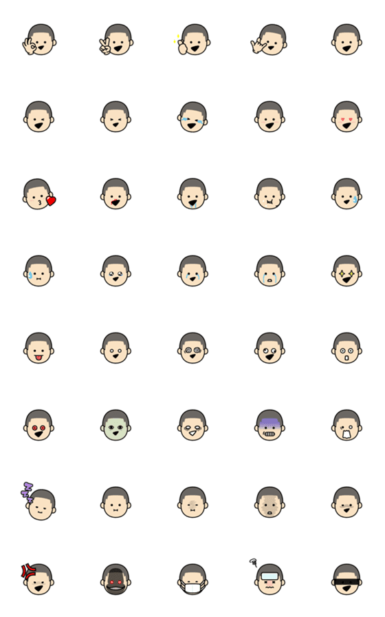 [LINE絵文字]男子の絵文字（ボウズ頭A）の画像一覧