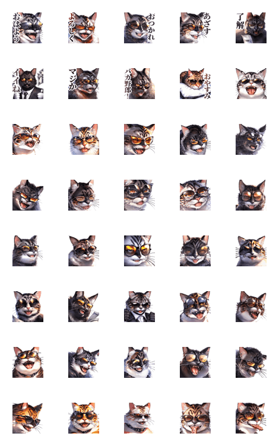 [LINE絵文字]サングラス猫絵文字の画像一覧
