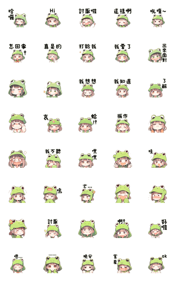 [LINE絵文字]cute frog girl - daily languagesの画像一覧