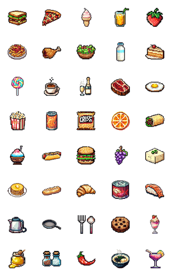 [LINE絵文字]食べ物いろいろ〇かわいいピクセルアートの画像一覧