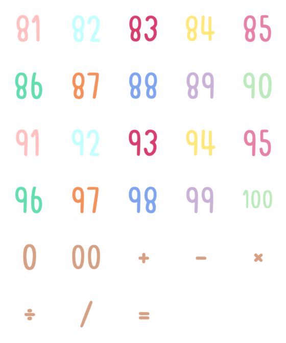 [LINE絵文字]Cute numbers 81-100 no.3の画像一覧