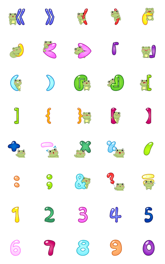 [LINE絵文字]Frog brackets/Number combination stickerの画像一覧