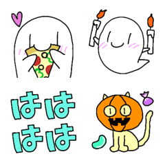 [LINE絵文字] 秋を満喫するオバケと猫の画像