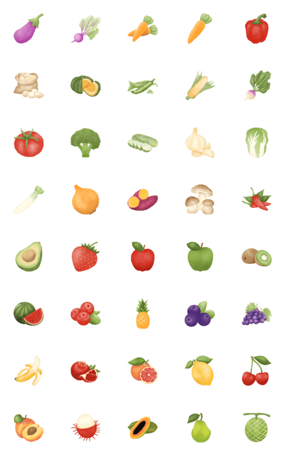 [LINE絵文字]Cute drawings of vegetables and fruitsの画像一覧