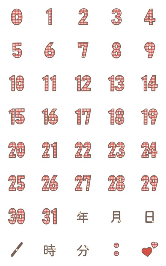 [LINE絵文字]赤・ギンガムチェック（数字）の画像一覧