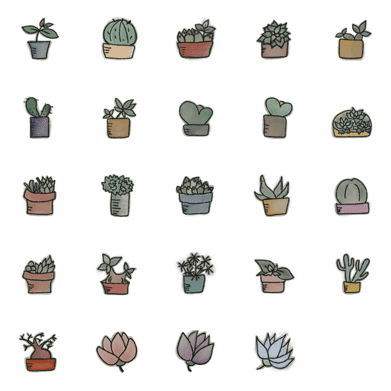 [LINE絵文字]多肉植物と花の絵文字 -水彩ステッカー風の画像一覧
