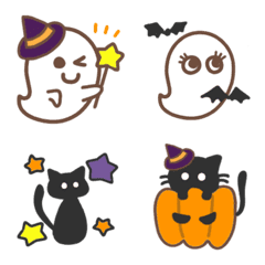 [LINE絵文字] おばけちゃんとくろねこのハロウィン絵文字の画像