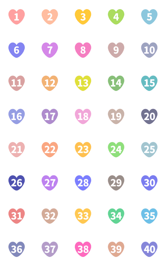 [LINE絵文字]大人可愛い ハート ♥ 1-40 数字の画像一覧