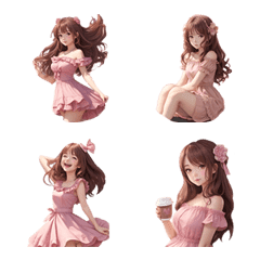 [LINE絵文字] Beautiful, sexy girl, pink dress, emojiの画像