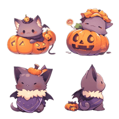 [LINE絵文字] purple Meow Halloween Costume/Handbookの画像