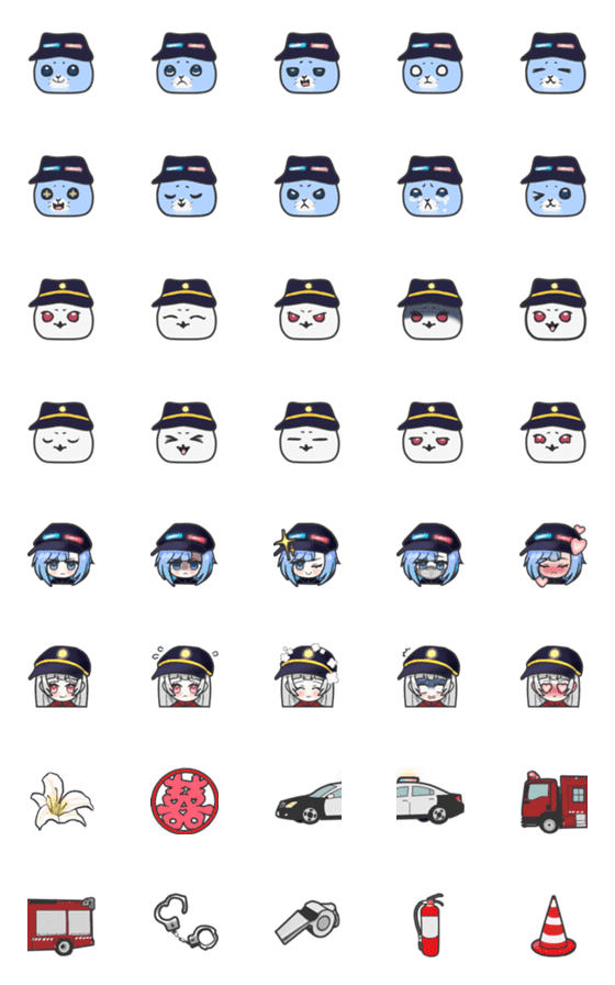 [LINE絵文字]Owl Firefighter Girl ＆ Seal Police Girlの画像一覧
