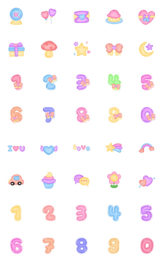 [LINE絵文字]Emoji Decorations and Numbers Pastelの画像一覧