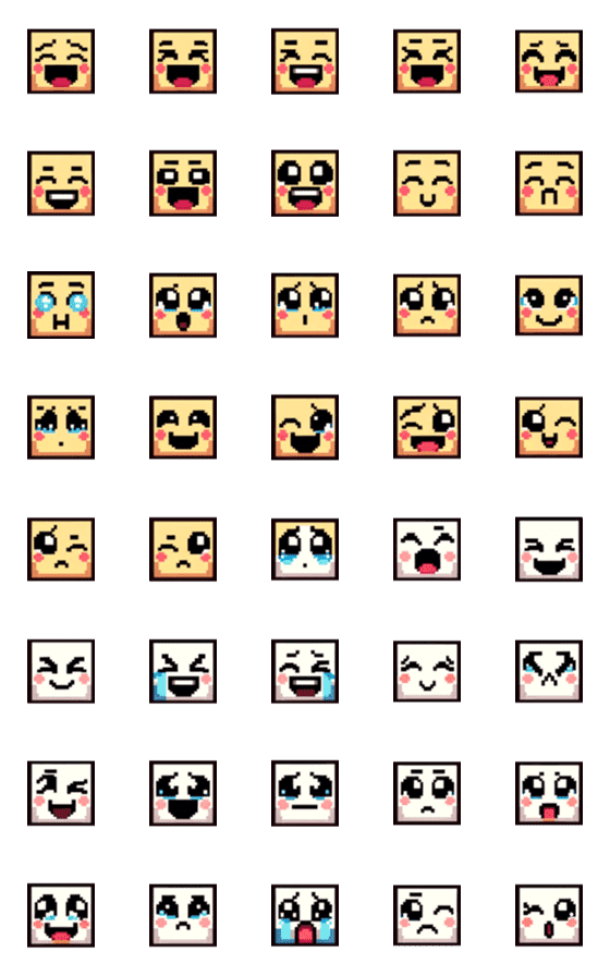 [LINE絵文字]四角いドット絵顔絵文字の画像一覧