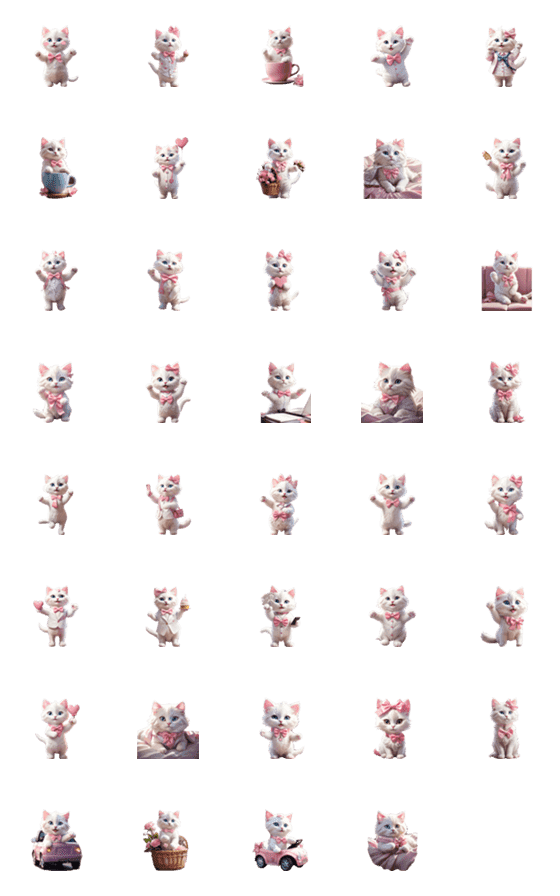 [LINE絵文字]cute bright white cat emojiの画像一覧