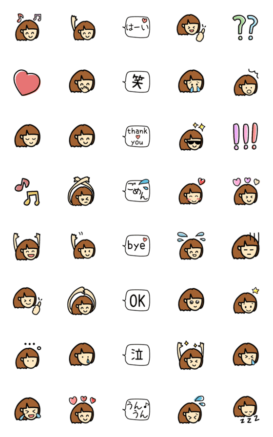 [LINE絵文字]おかっぱgirlのcuteな絵文字♩の画像一覧