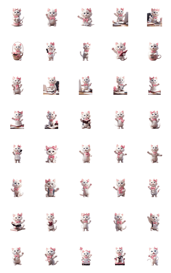 [LINE絵文字]cute bright white cat emoji v.2の画像一覧
