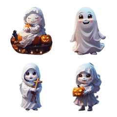 [LINE絵文字] Cute little ghost halloween emojiの画像
