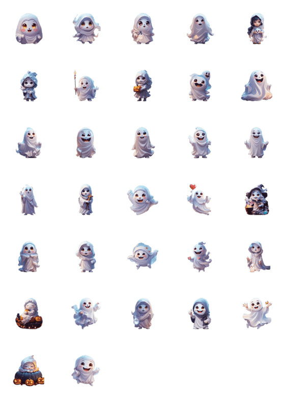 [LINE絵文字]Cute little ghost halloween emojiの画像一覧