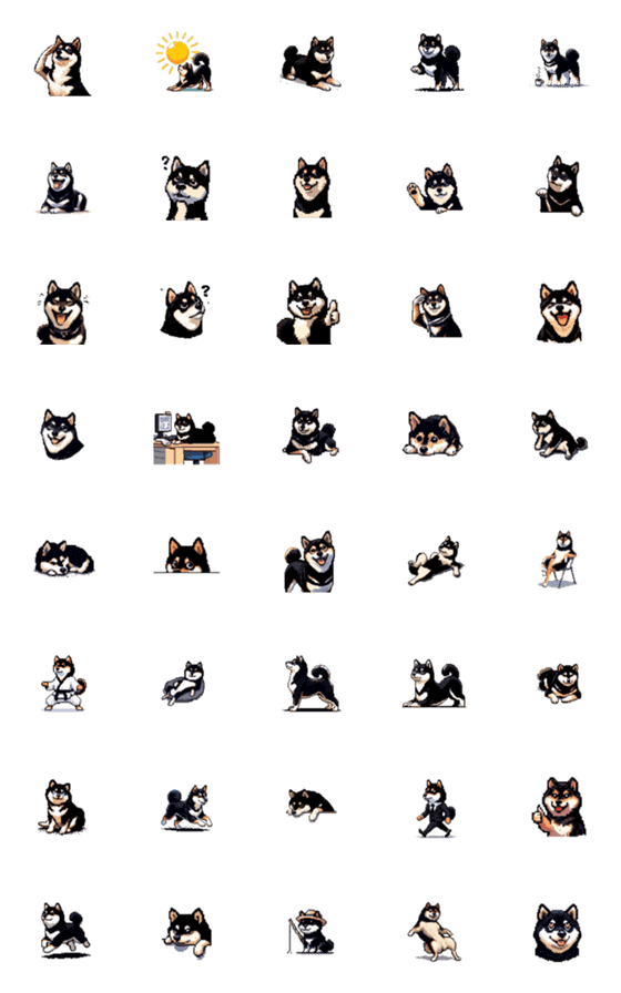 [LINE絵文字]ドット絵 黒柴 40種 柴犬 しばいぬの画像一覧