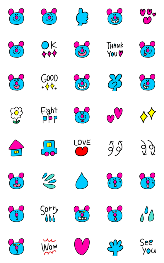 [LINE絵文字]riekimの水色くま絵文字の画像一覧