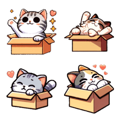 [LINE絵文字] 箱に入った8種類の可愛い猫の絵文字の画像