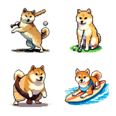 [LINE絵文字] ドット絵 スポーツする 柴犬 絵文字の画像