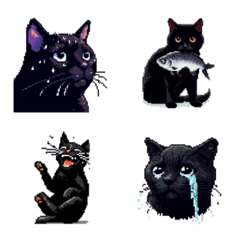 [LINE絵文字] ドット絵 黒猫 40種 クロネコの画像