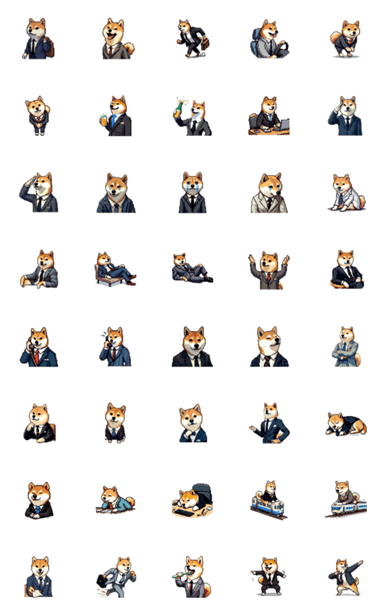 [LINE絵文字]ドット絵 働く 柴犬 社会人の画像一覧