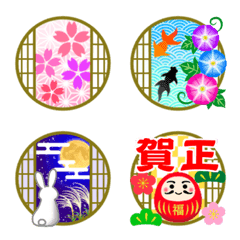 [LINE絵文字] 丸窓✿和風絵文字〈静止画版〉の画像