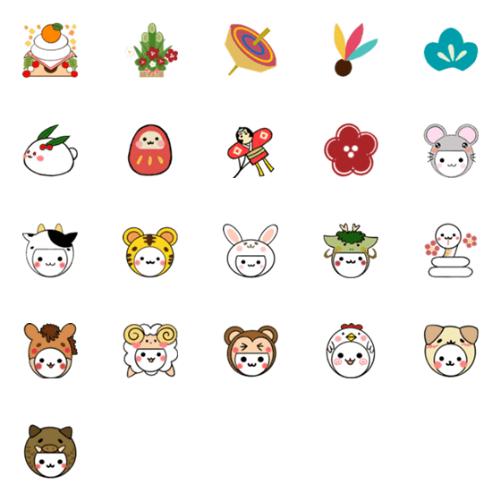 [LINE絵文字]お正月の可愛いスタンプの画像一覧