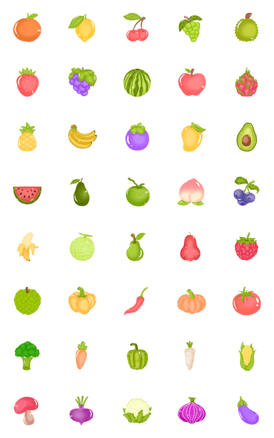 [LINE絵文字]cute colorful fruit and vegetable emojiの画像一覧