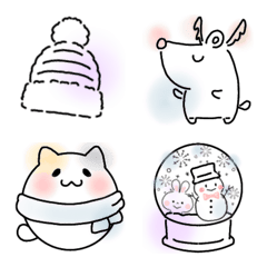 【動く】かわいい♡冬 線画の絵文字メイン画像