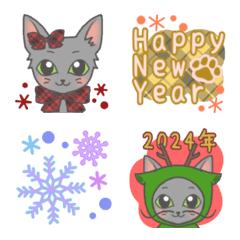 [LINE絵文字] 冬に使えるロシアンブルー猫の可愛い絵文字の画像