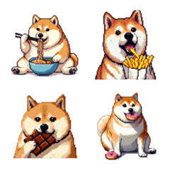 [LINE絵文字] ドット絵 食べる柴犬 食欲旺盛 絵文字の画像