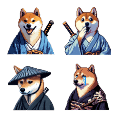 [LINE絵文字] ドット絵 柴犬 侍 サムライしばいぬの画像