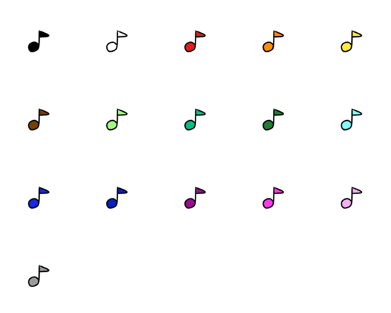 [LINE絵文字]シンプルな音符の絵文字 カラフルの画像一覧