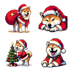 [LINE絵文字] ドット絵 サンタ 柴犬 クリスマス 絵文字の画像