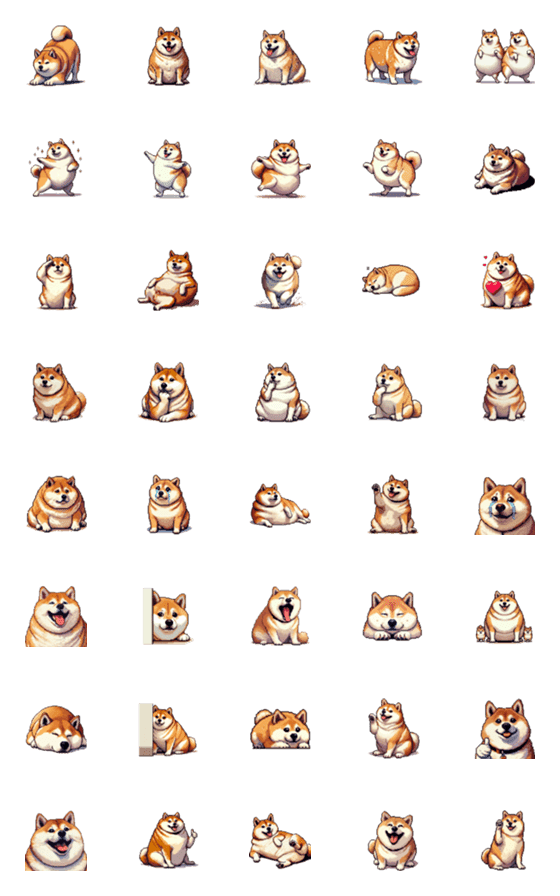 [LINE絵文字]ドット絵 太っちょ柴犬 絵文字の画像一覧