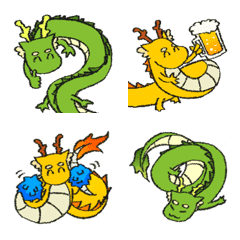 [LINE絵文字] ドラゴンの絵文字（緑色/黄色）の画像
