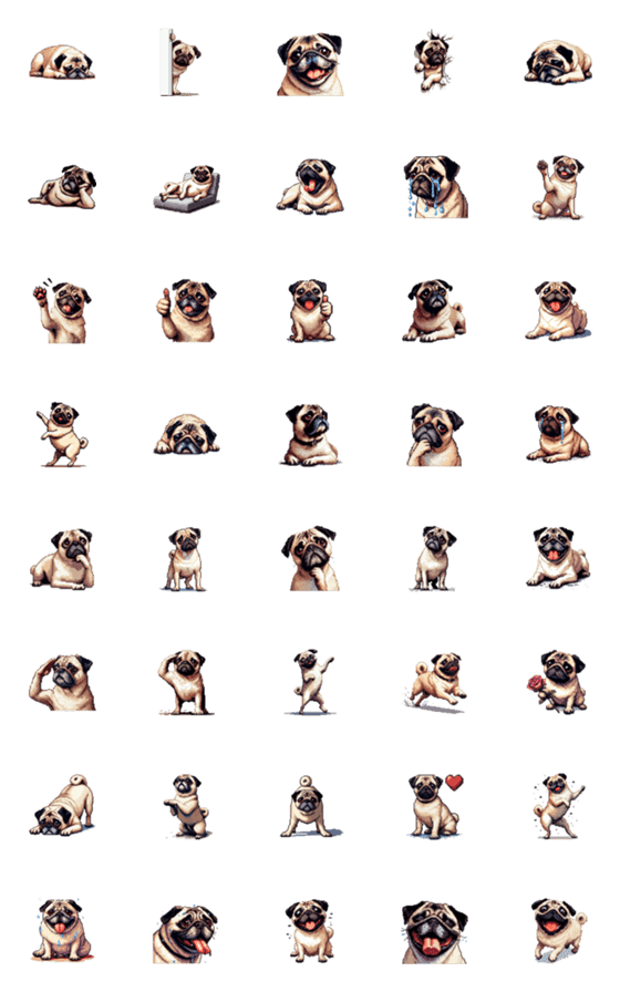 [LINE絵文字]ドット絵 パグ 犬 絵文字 定番の画像一覧