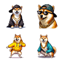 [LINE絵文字] ドット絵 ラッパーな柴犬 シバイヌ 絵文字の画像