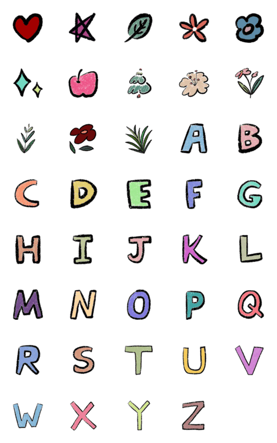 [LINE絵文字]crayon drawing- flowers and ABC Lettersの画像一覧