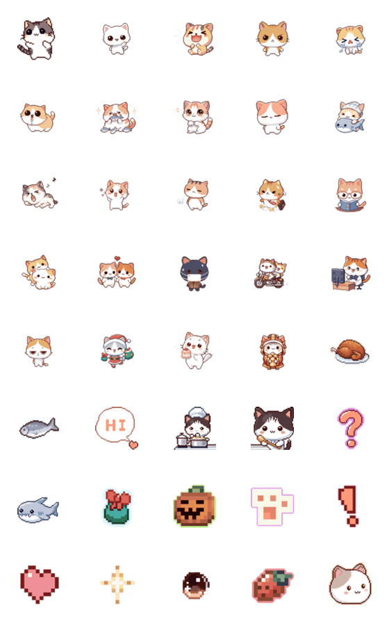 [LINE絵文字]Pixel Art Picture Book 01a - Catsの画像一覧