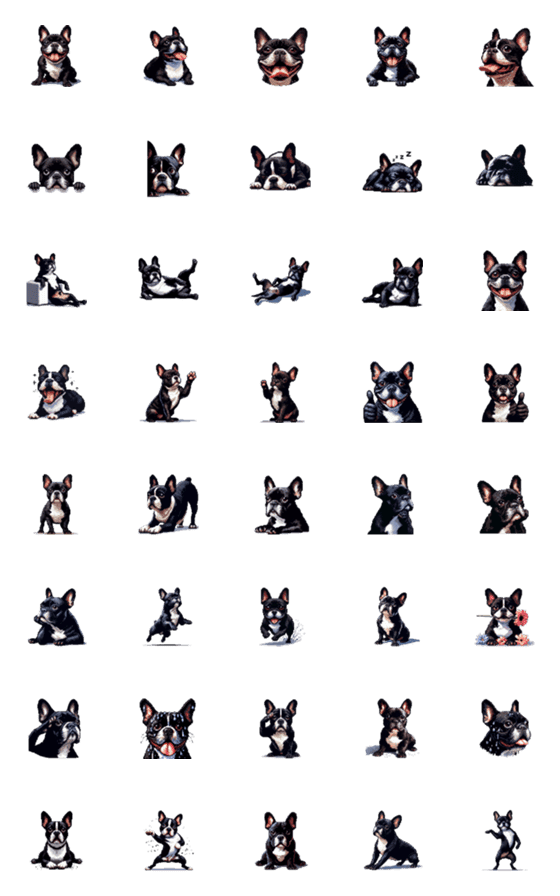 [LINE絵文字]ドット絵 フレンチブルドッグ 犬 40種 定番の画像一覧